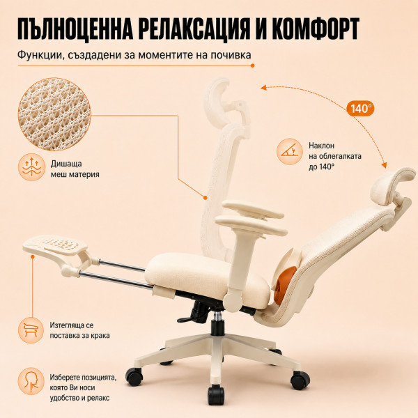 Ергономичен стол в цвят крем.