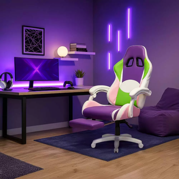 Геймърски стол в розов цвят.