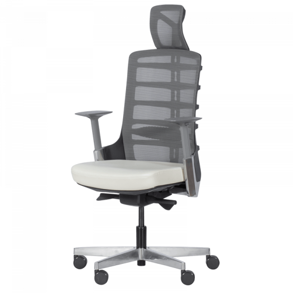 ДИРЕКТОРСКИ СТОЛ ALBERTO МЕШ + ЕСТЕСТВЕНА КОЖА БЯЛ