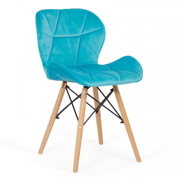 Трапезен стол в цвят тюркоаз.