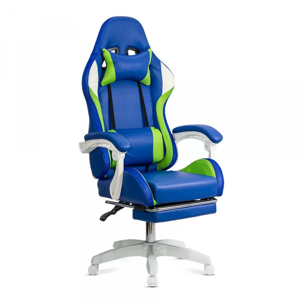Геймърски стол в син цвят.